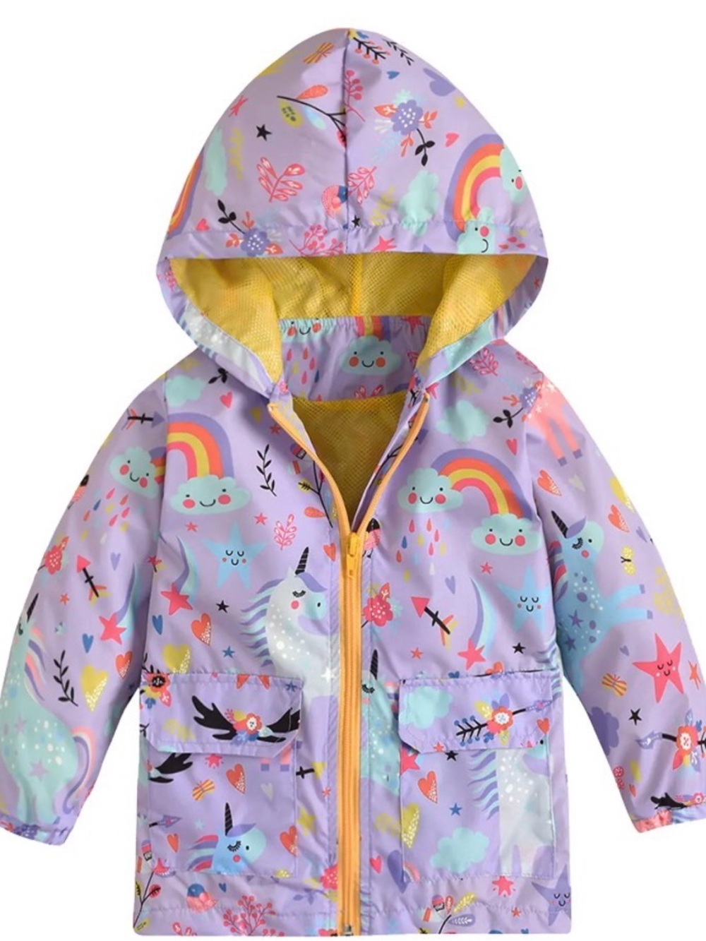 Girls' Lavender Unicorn & Rainbow 🌈Hooded Raincoat 4T